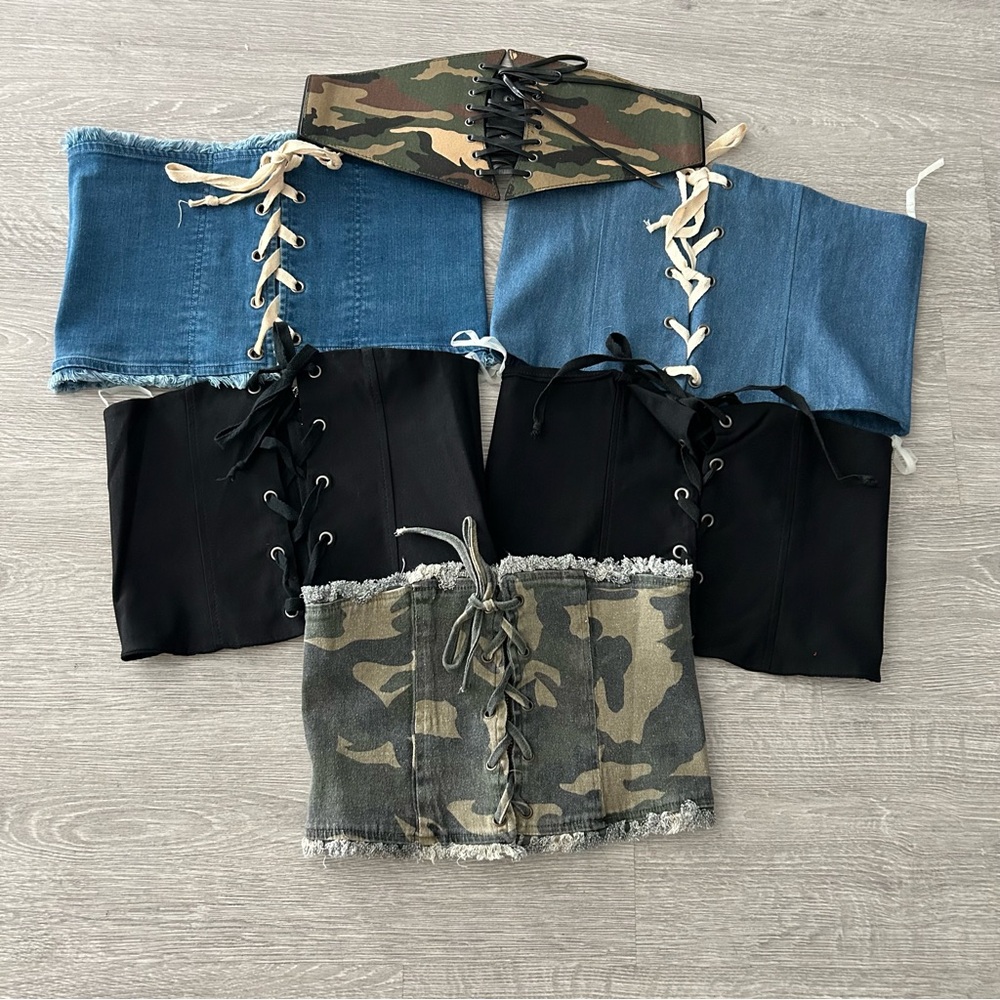 Camo and Denim Lace-Up Corset Belts